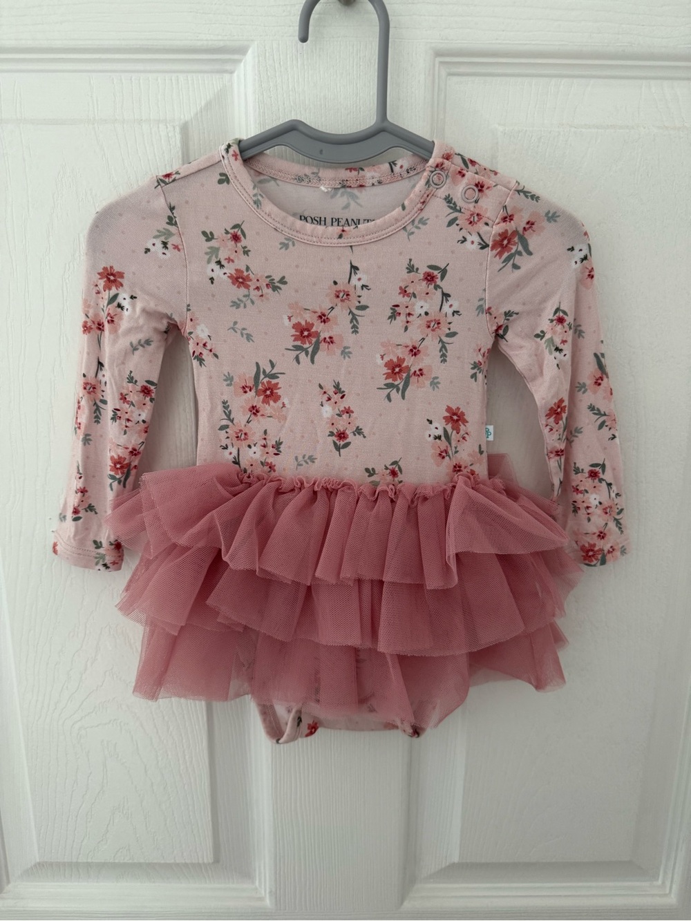 Posh Peanut London Long Sleeve Pink Tulle Skirt Bodysuit Dress Size 3-6M